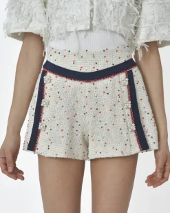 La Piscine Paris Short court écru à bandes bleues Edward Achour*Femme Shorts|Bas Femme