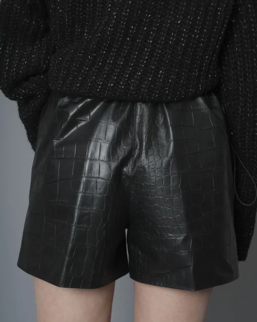 La Piscine Paris Short e en cuir synthétique croco Nude*Femme Shorts