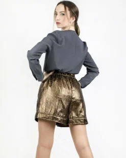 La Piscine Paris Short oversize en simili lamé bronze Nude*Femme Shorts