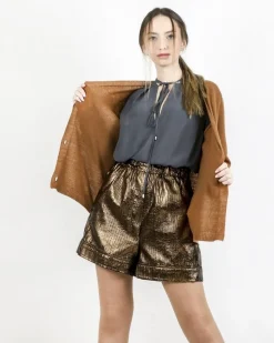 La Piscine Paris Short oversize en simili lamé bronze Nude*Femme Shorts