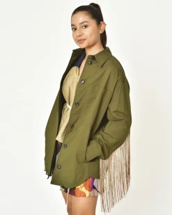 La Piscine Paris Surchemise en coton à franges bicolore T_Coat*Femme Blousons & Vestes