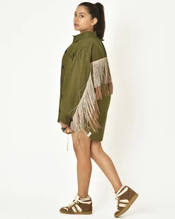 La Piscine Paris Surchemise en coton à franges bicolore T_Coat*Femme Blousons & Vestes