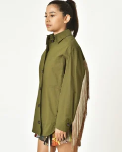 La Piscine Paris Surchemise en coton à franges bicolore T_Coat*Femme Blousons & Vestes