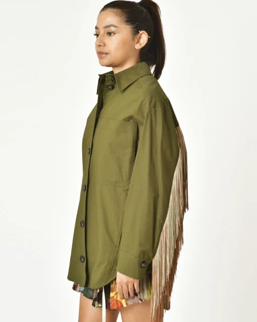 La Piscine Paris Surchemise en coton à franges bicolore T_Coat*Femme Blousons & Vestes
