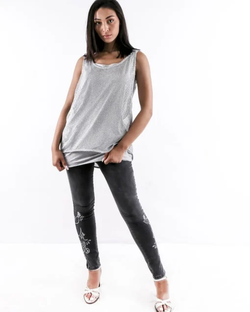 La Piscine Paris Top 2 en 1 effet cotte de maille argenté Jijil*Femme Tops