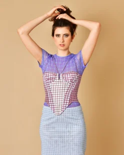 La Piscine Paris Top corset en soie à imprimé à carreaux Miaou*Femme Tops