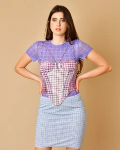 La Piscine Paris Top corset en soie à imprimé à carreaux Miaou*Femme Tops