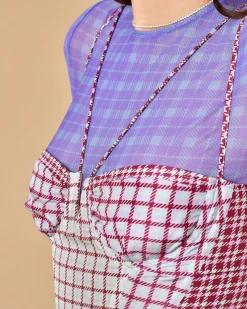 La Piscine Paris Top corset en soie à imprimé à carreaux Miaou*Femme Tops