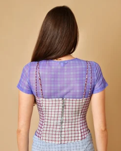 La Piscine Paris Top corset en soie à imprimé à carreaux Miaou*Femme Tops