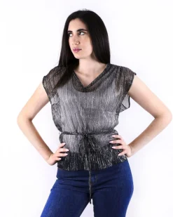 La Piscine Paris Top en lurex lamé argent plissé Pomandère*Femme Tops