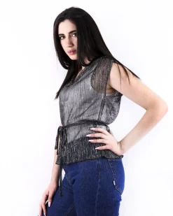 La Piscine Paris Top en lurex lamé argent plissé Pomandère*Femme Tops