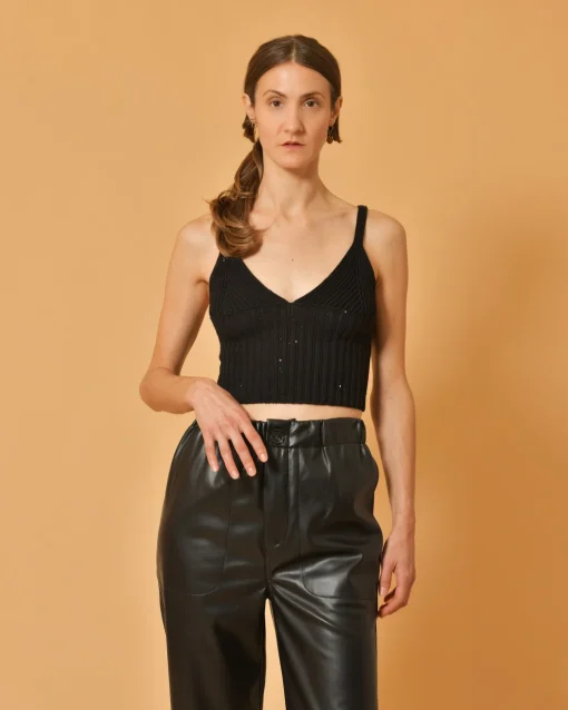 La Piscine Paris Top en maille raccourci à mini paillettes Lorena Antoniazzi*Femme Tops