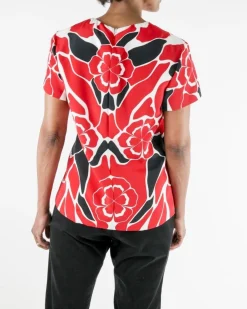 La Piscine Paris Top en soie à imprimé fantaisie rouge Alexander Mcqueen*Femme Tops