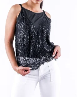La Piscine Paris Top en tulle brodé à sequins Isabelle Blanche*Femme Tops