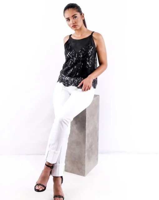 La Piscine Paris Top en tulle brodé à sequins Isabelle Blanche*Femme Tops