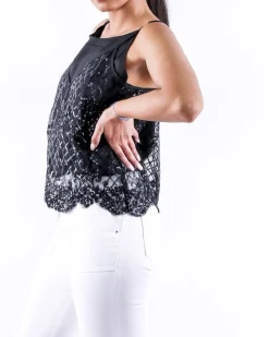 La Piscine Paris Top en tulle brodé à sequins Isabelle Blanche*Femme Tops