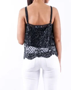 La Piscine Paris Top en tulle brodé à sequins Isabelle Blanche*Femme Tops