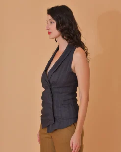 La Piscine Paris Top gilet en lin, laine vierge et viscose mélangés Malloni*Femme Tops