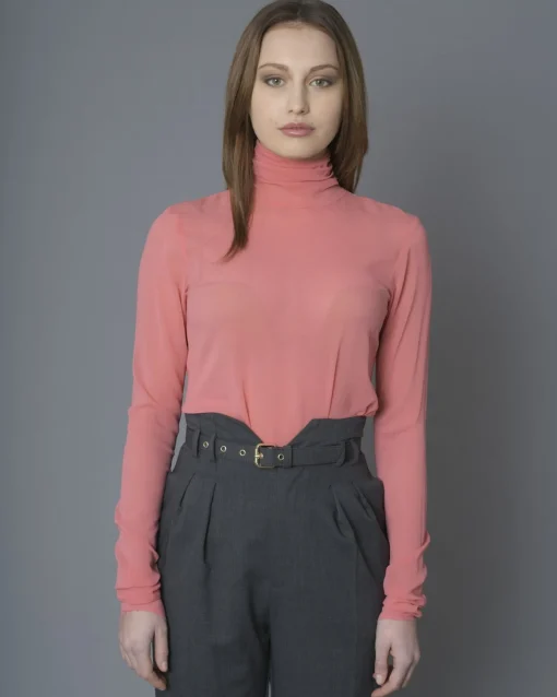 La Piscine Paris Top à col montant en tulle stretch Nude*Femme Tops
