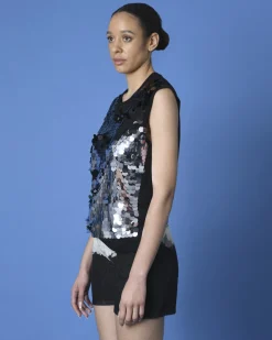La Piscine Paris Top sans manches à paillettes Nude*Femme Tops