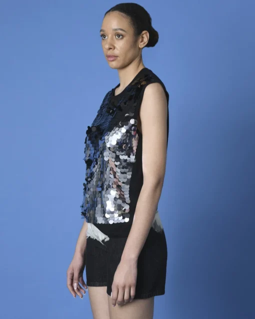 La Piscine Paris Top sans manches à paillettes Nude*Femme Tops