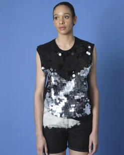 La Piscine Paris Top sans manches à paillettes Nude*Femme Tops