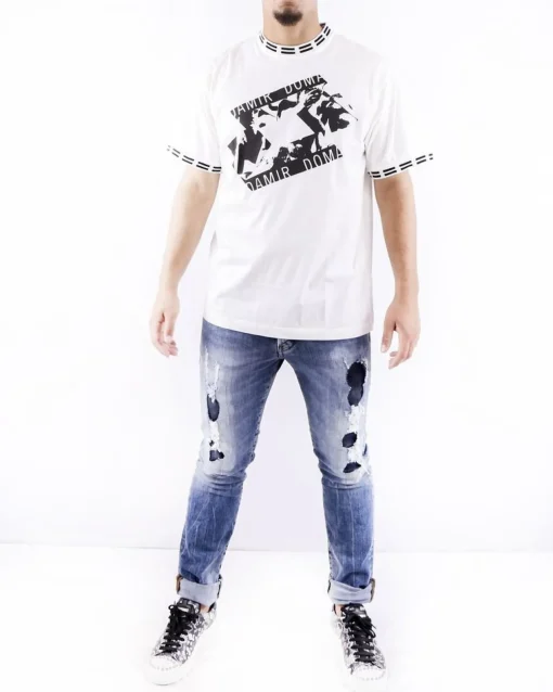 La Piscine Paris T-Shirt en coton à col rond à galon griffé et à logo Damir Doma*Homme T-Shirts