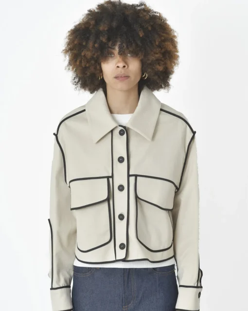 La Piscine Paris Veste bord noir T_Coat*Femme Blousons & Vestes