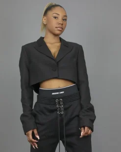 La Piscine Paris Veste blazer raccourcie à finitions en satin Carven*Femme Blousons & Vestes