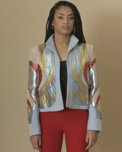 La Piscine Paris Veste courte en cuir à empiècements Roberto Cavalli*Femme Blousons & Vestes