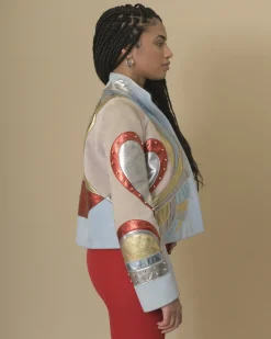 La Piscine Paris Veste courte en cuir à empiècements Roberto Cavalli*Femme Blousons & Vestes