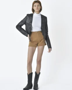 La Piscine Paris Veste cuir col à franges Annarita N*Femme Blousons & Vestes
