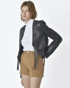 La Piscine Paris Veste cuir col à franges Annarita N*Femme Blousons & Vestes