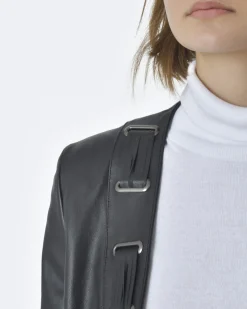 La Piscine Paris Veste cuir col à franges Annarita N*Femme Blousons & Vestes