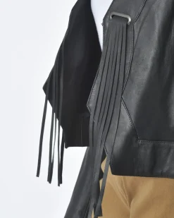 La Piscine Paris Veste cuir col à franges Annarita N*Femme Blousons & Vestes