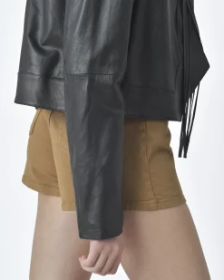La Piscine Paris Veste cuir col à franges Annarita N*Femme Blousons & Vestes