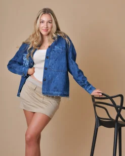 La Piscine Paris Veste en jean à imprimé fleuri T_Coat*Femme Blousons & Vestes
