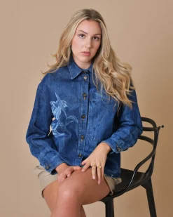La Piscine Paris Veste en jean à imprimé fleuri T_Coat*Femme Blousons & Vestes