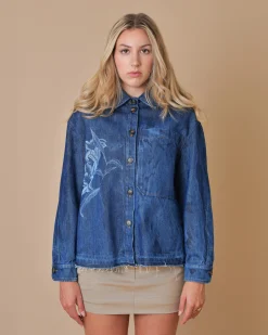 La Piscine Paris Veste en jean à imprimé fleuri T_Coat*Femme Blousons & Vestes
