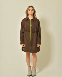 La Piscine Paris Veste en laine mélangée à franges T_Coat*Femme Blousons & Vestes