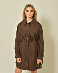 La Piscine Paris Veste en laine mélangée à franges T_Coat*Femme Blousons & Vestes