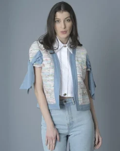 La Piscine Paris Veste en tweed multicolore et jean Edward Achour*Femme Blousons & Vestes