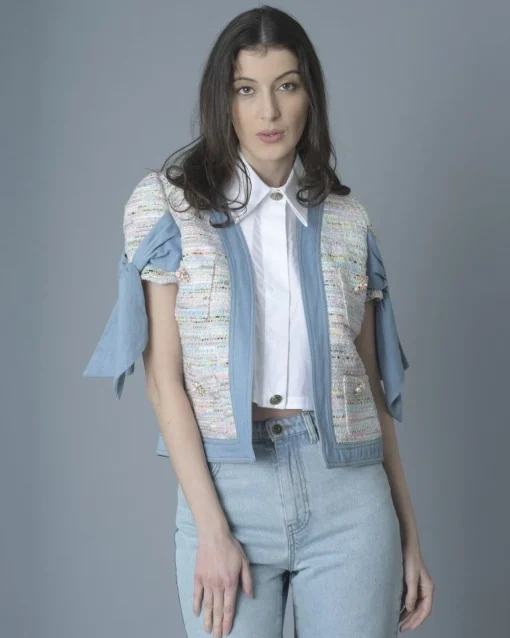 La Piscine Paris Veste en tweed multicolore et jean Edward Achour*Femme Blousons & Vestes
