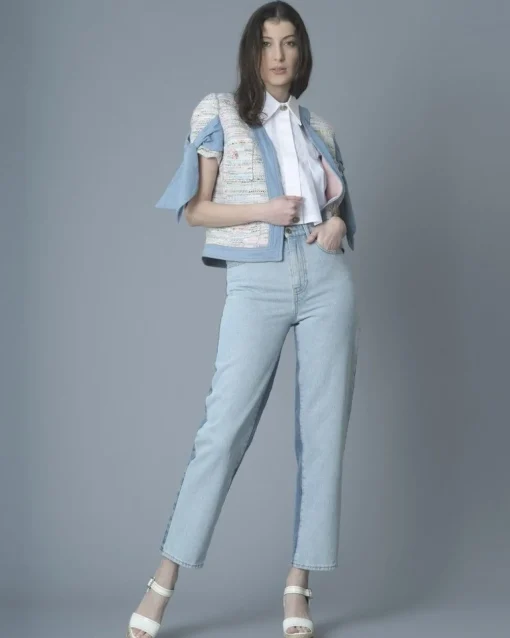 La Piscine Paris Veste en tweed multicolore et jean Edward Achour*Femme Blousons & Vestes