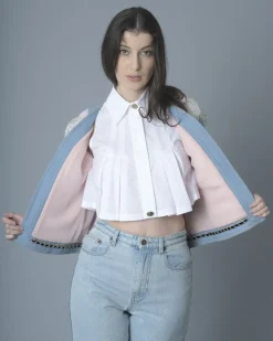 La Piscine Paris Veste en tweed multicolore et jean Edward Achour*Femme Blousons & Vestes