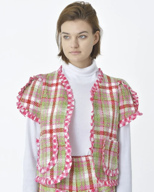 La Piscine Paris Veste manches courtes d'ensemble tartan Edward Achour*Femme Blousons & Vestes